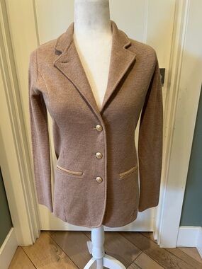 Women's Taupe Knit Blazer with Notch Lapel